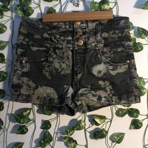Flower Print High Rise Jean Shorts